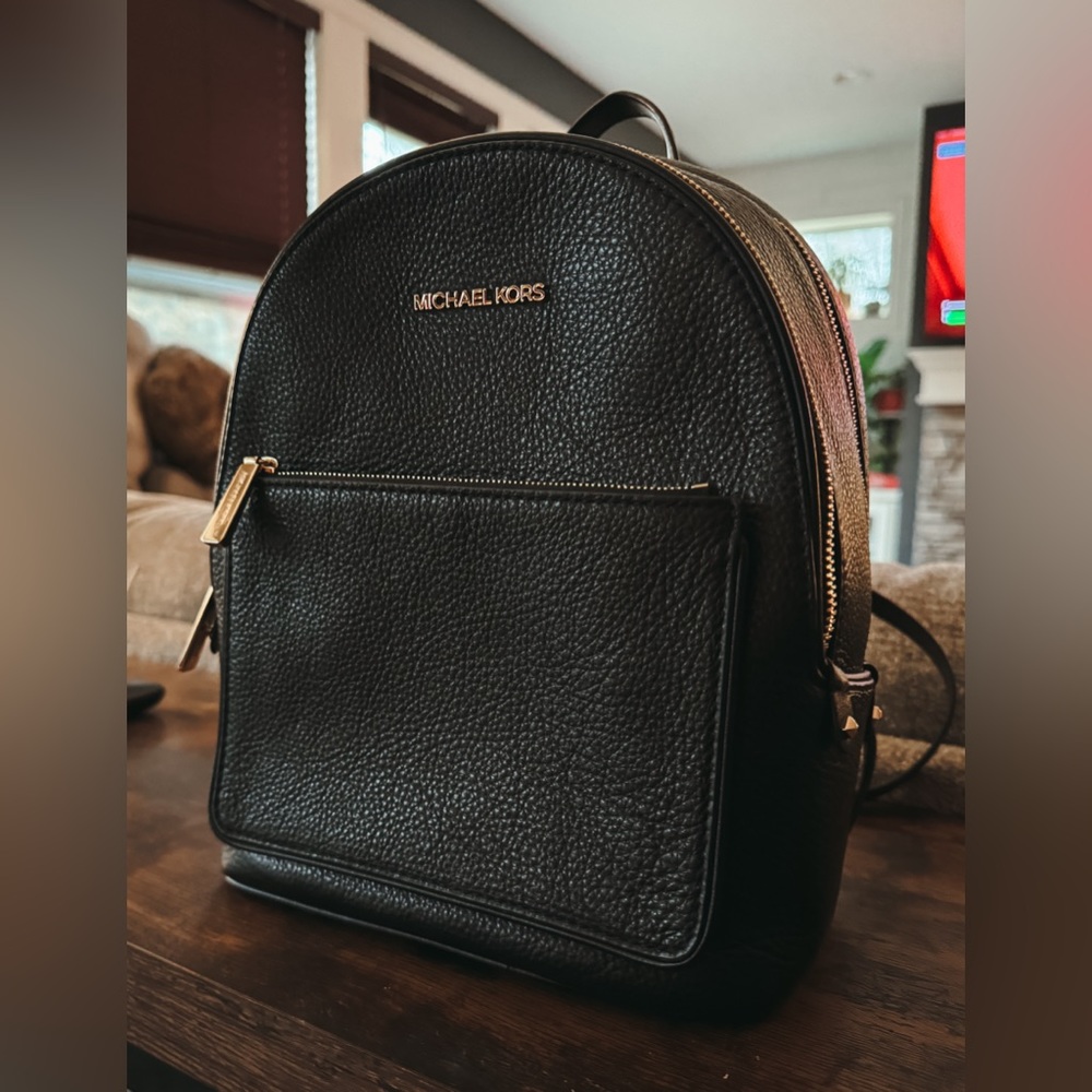 NWT! Michael Kors Adina Medium Black Pebbled Leather Backpack - Picture 5 of 14